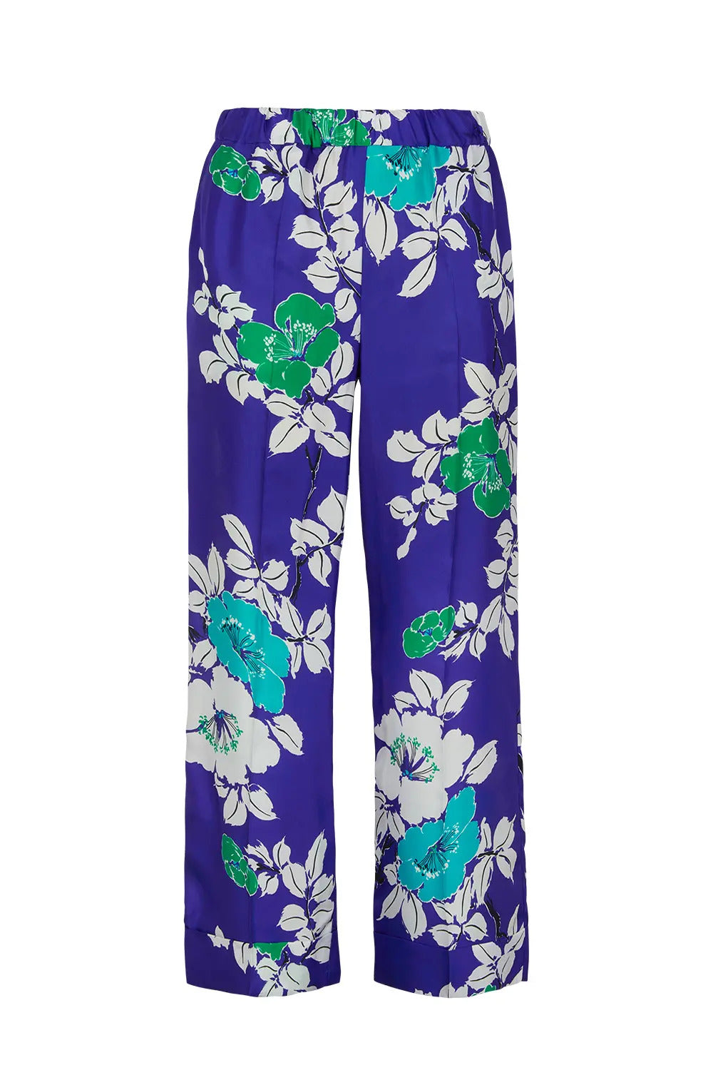 Pantaloni a gamba ampia con stampa floreale blu