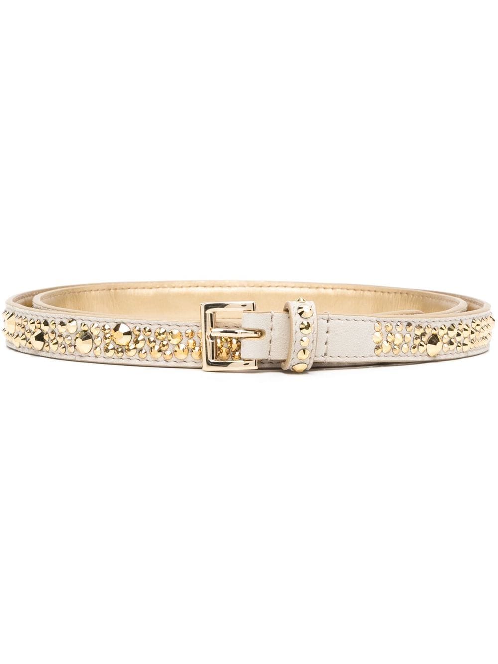 Crystal-embellished leather buckle belt