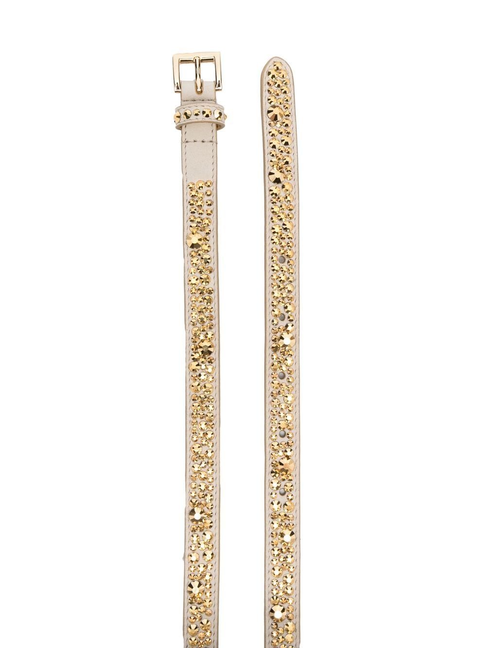 Crystal-embellished leather buckle belt