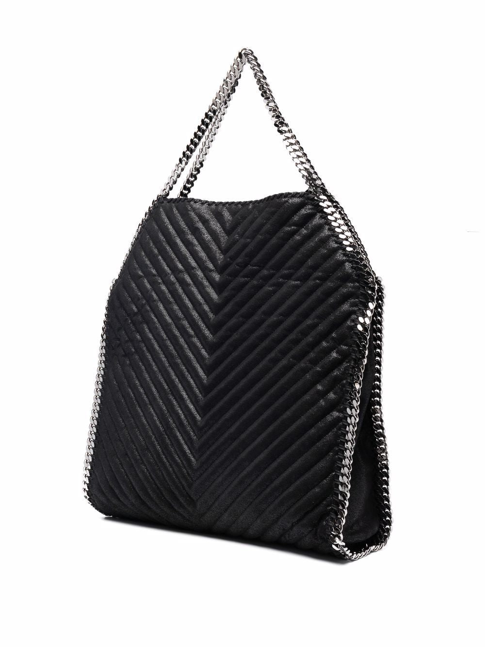 Black faux leather large Falabella chevron tote bag