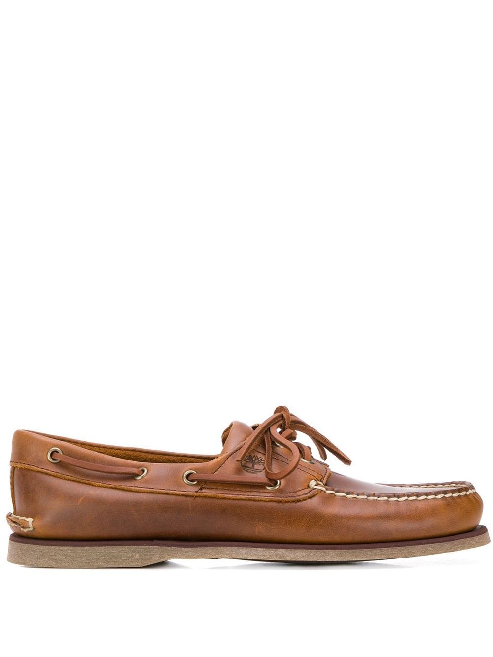 Brown leather lace-up boat shoes
