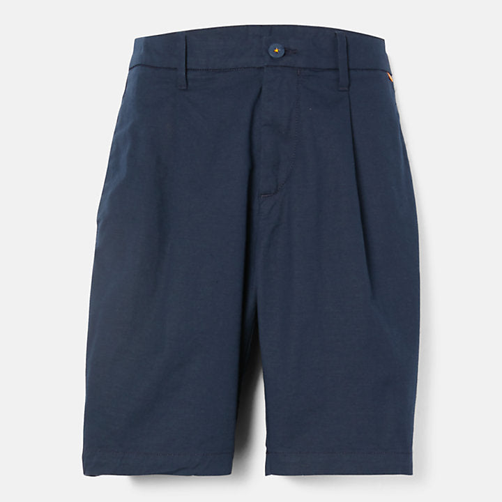 Shorts blu in cotone e lino