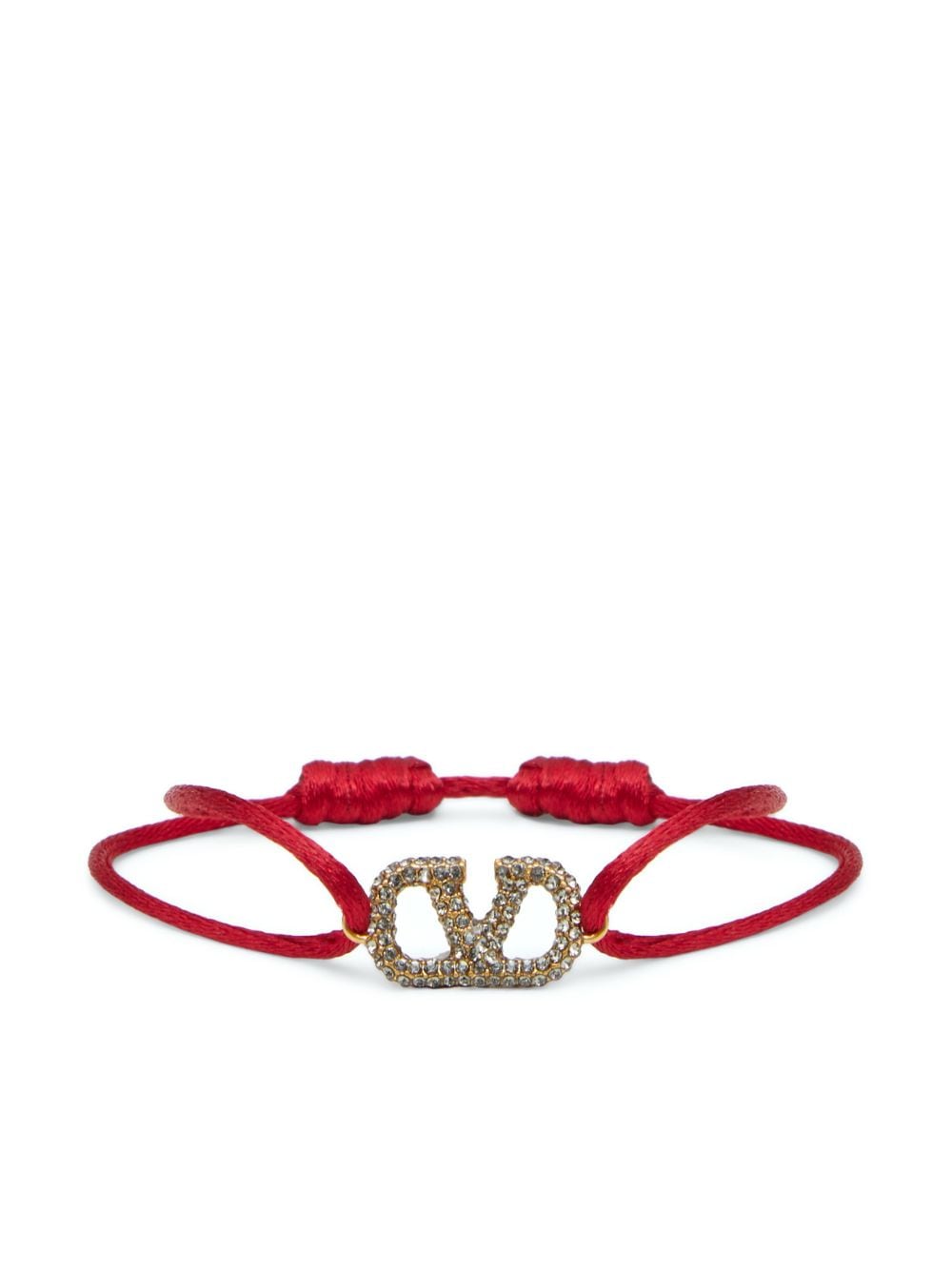 Red cotton VLogo Signature crystal bracelet