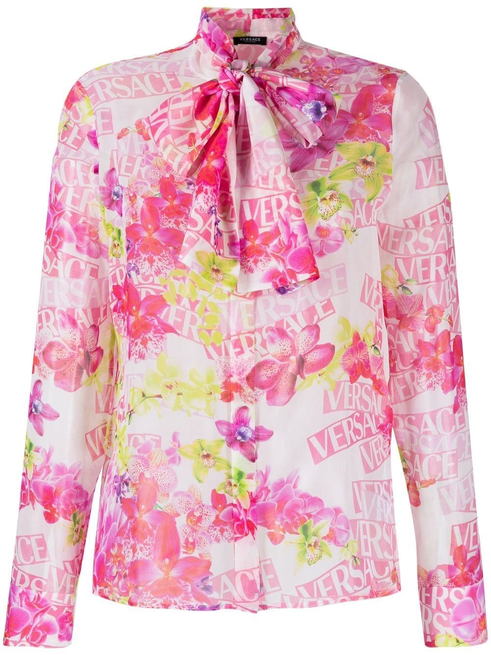 Pinck floral-print pussy-bow
