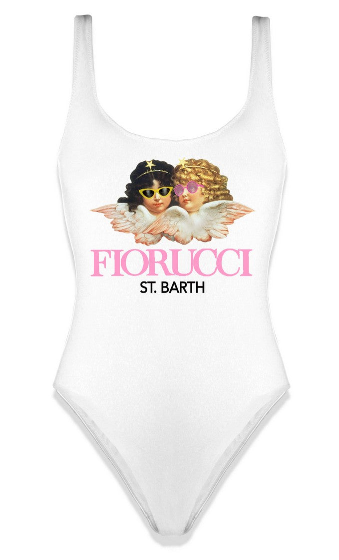 One-piece swimming costume with Fiorucci print
