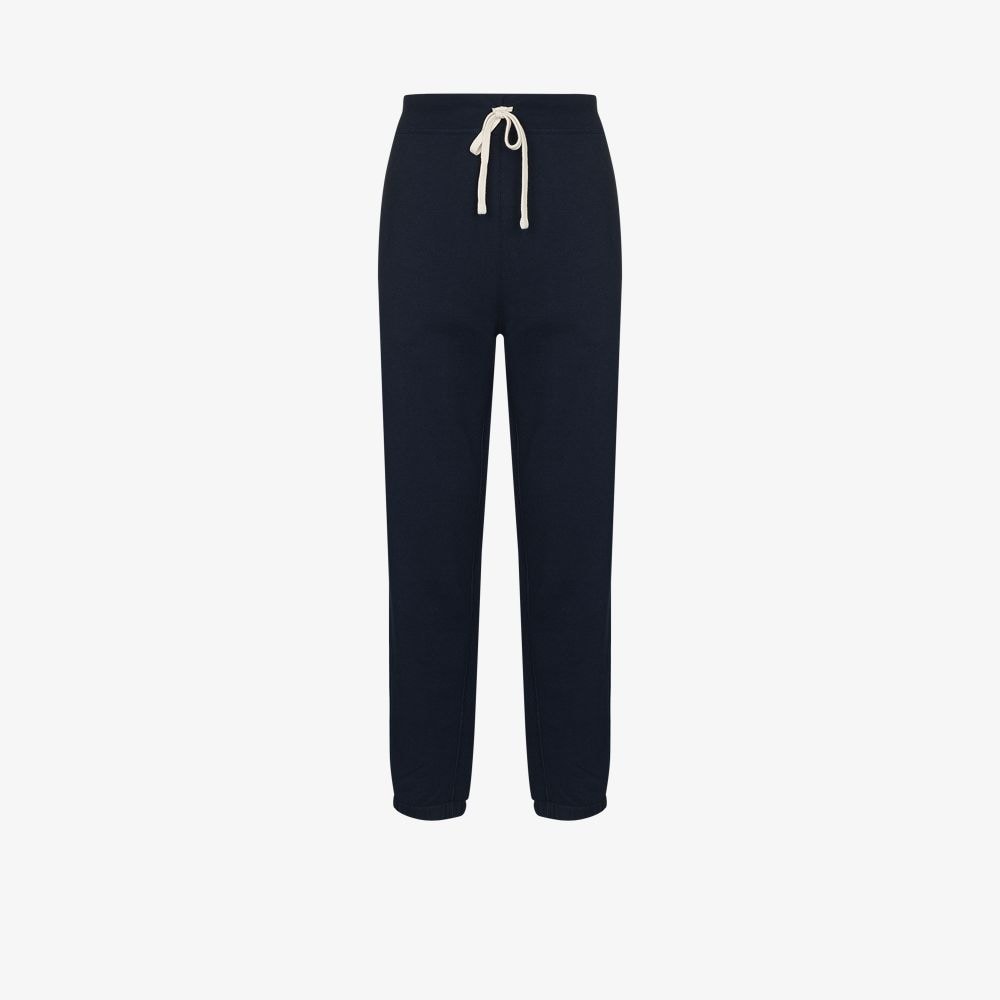 Navy-blue cotton-blend drawstring-waist track pants