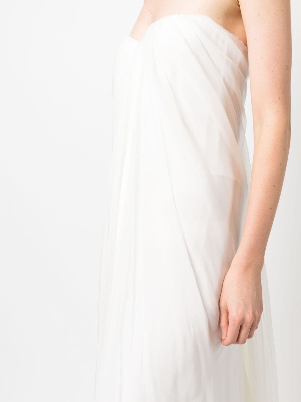 White gathered silk-chiffon bustier gown