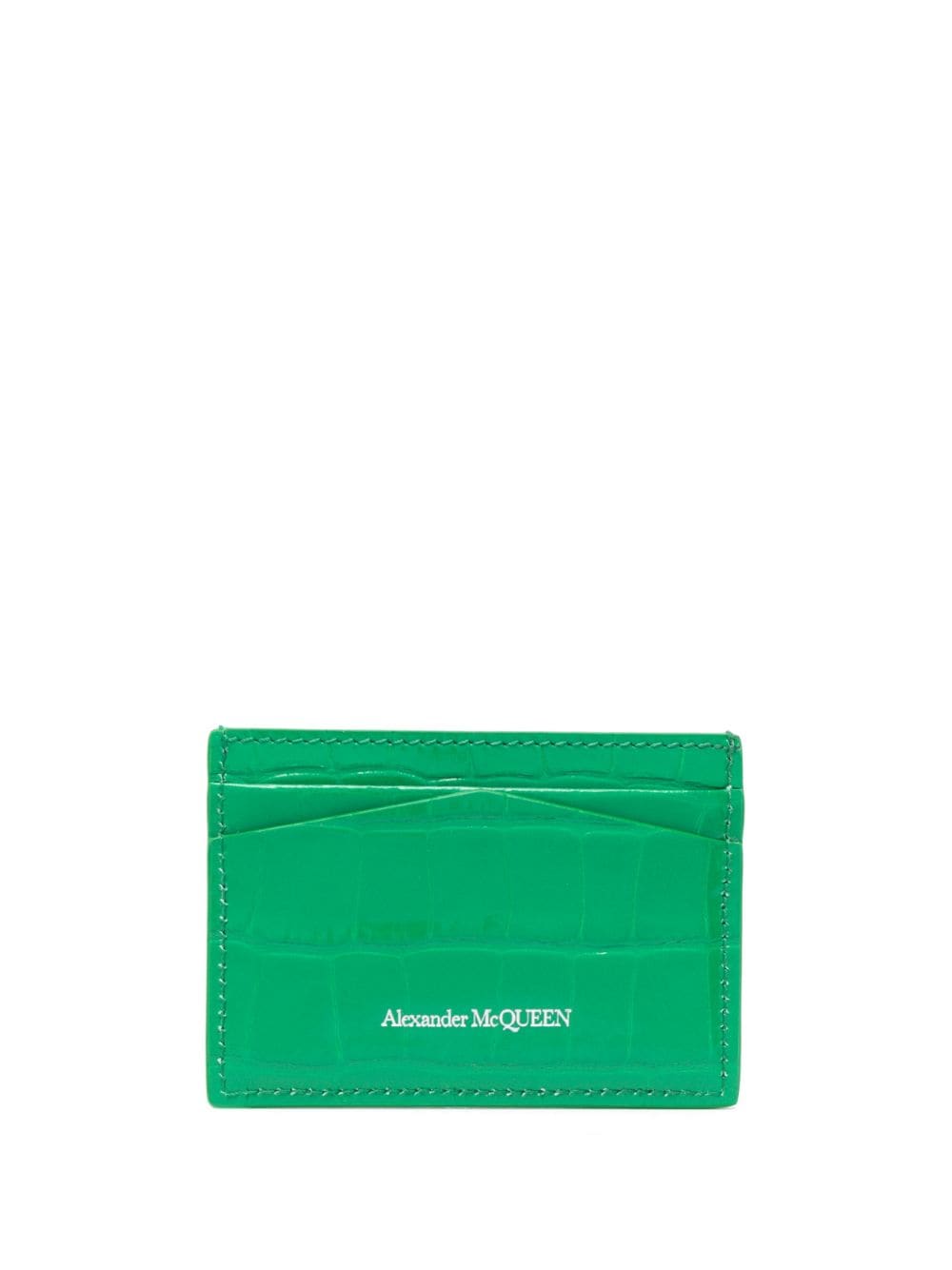 Green skull-plaque logo-print cardholder