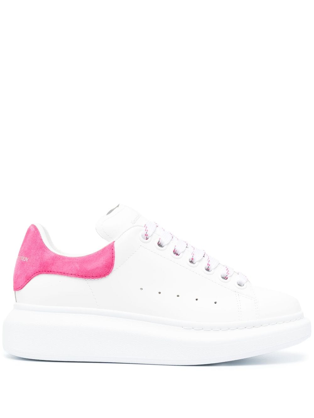 White/fuchsia leather/suede oversized low-top sneakers