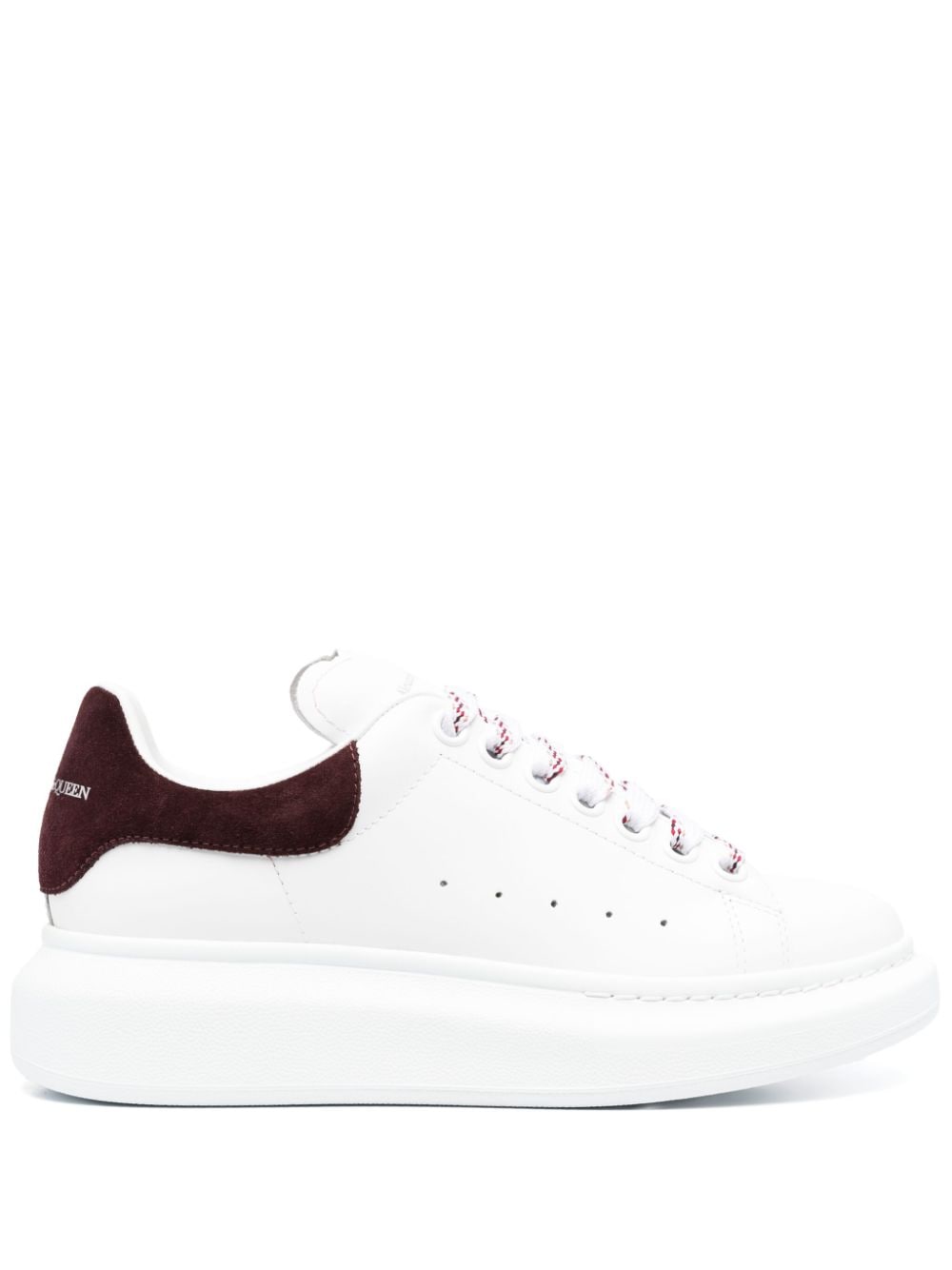 White/burgundy leather/suede oversized low-top sneakers
