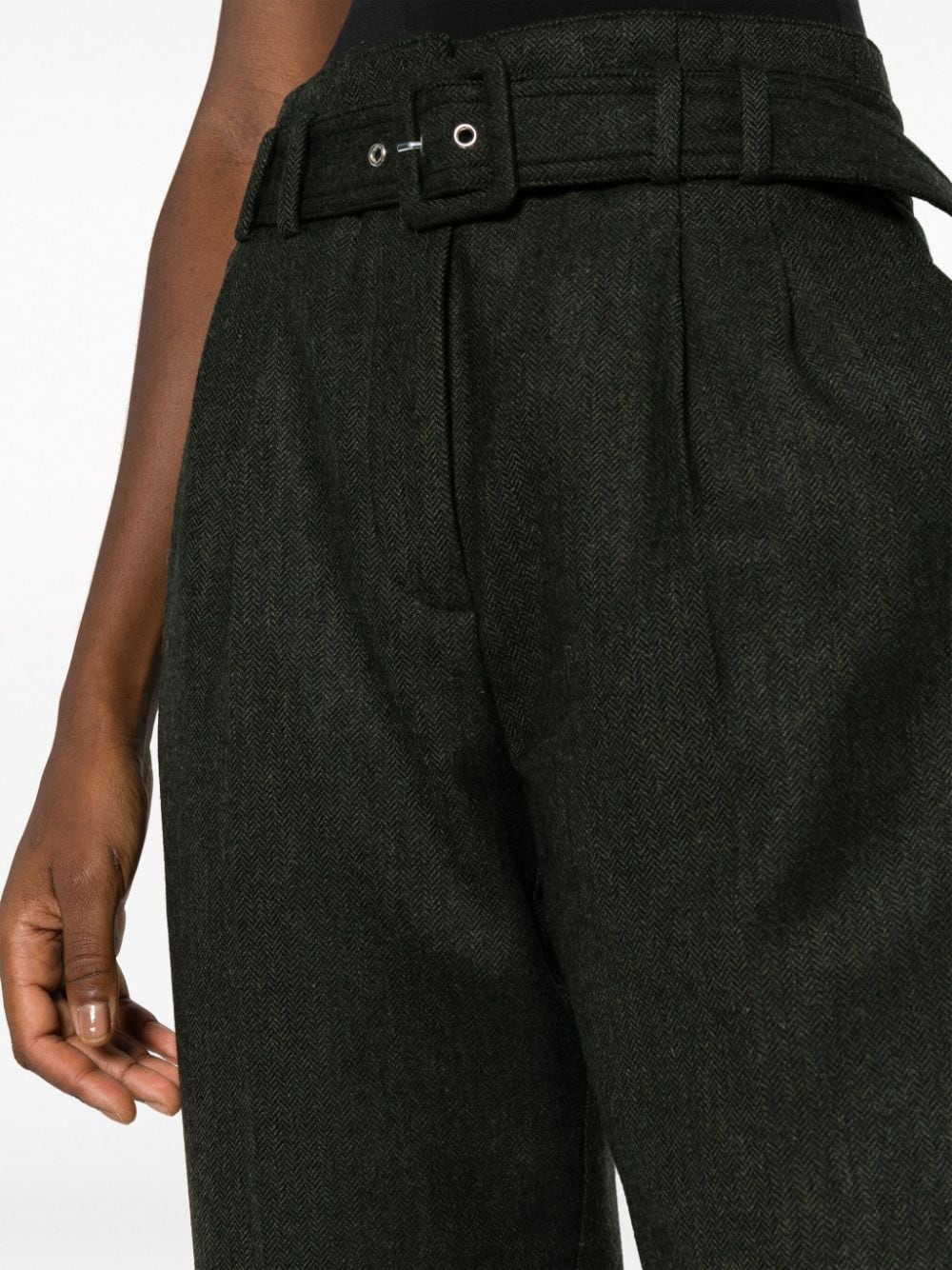 Belted wool-blend trousers