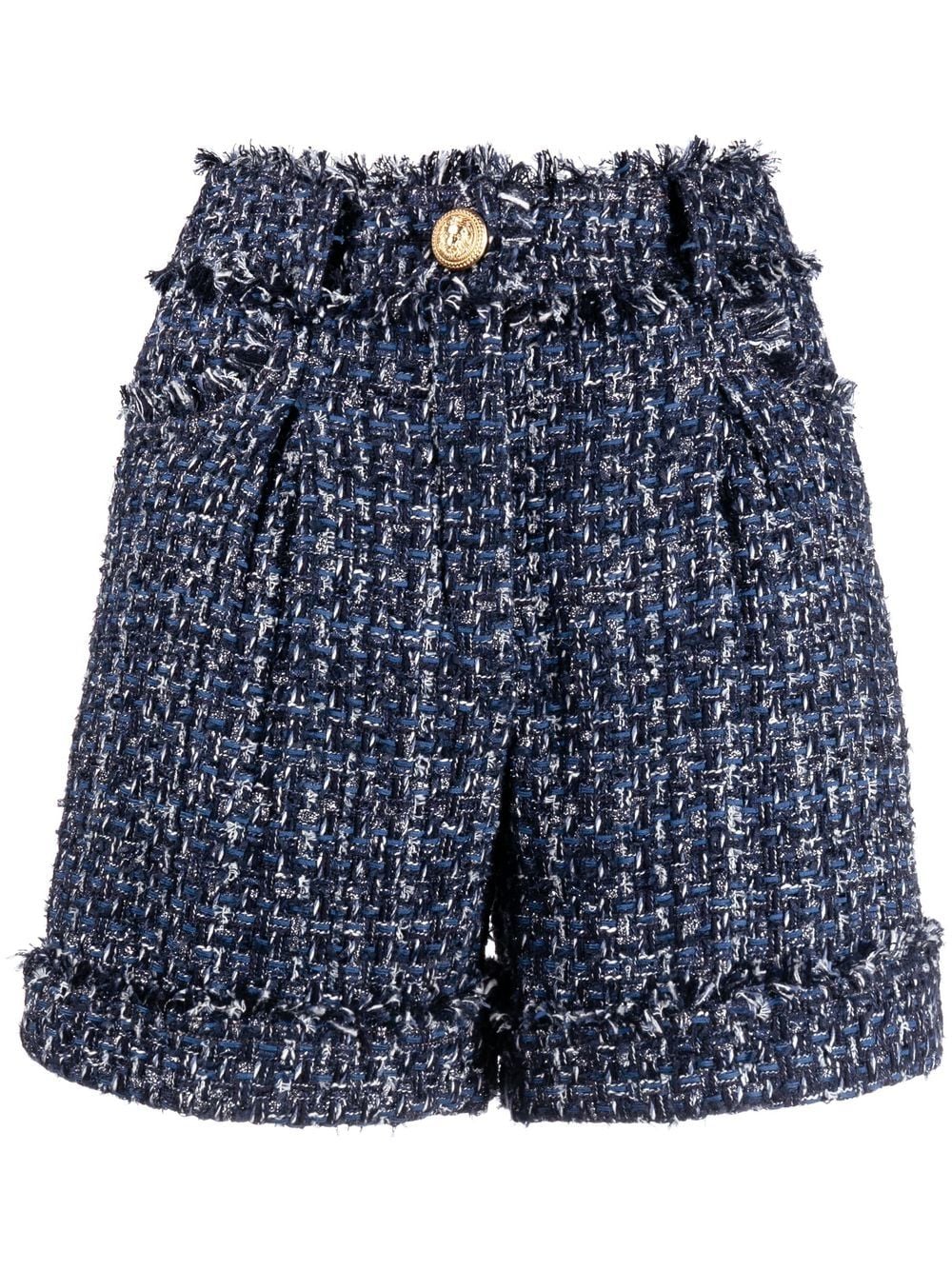 Tweed shorts with gold button closure