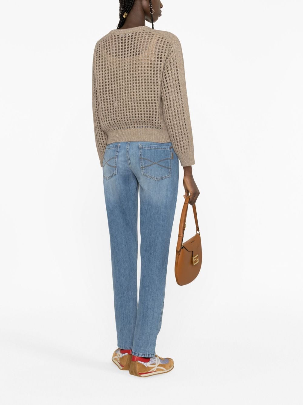 Sequin-embellished open-knit jumper