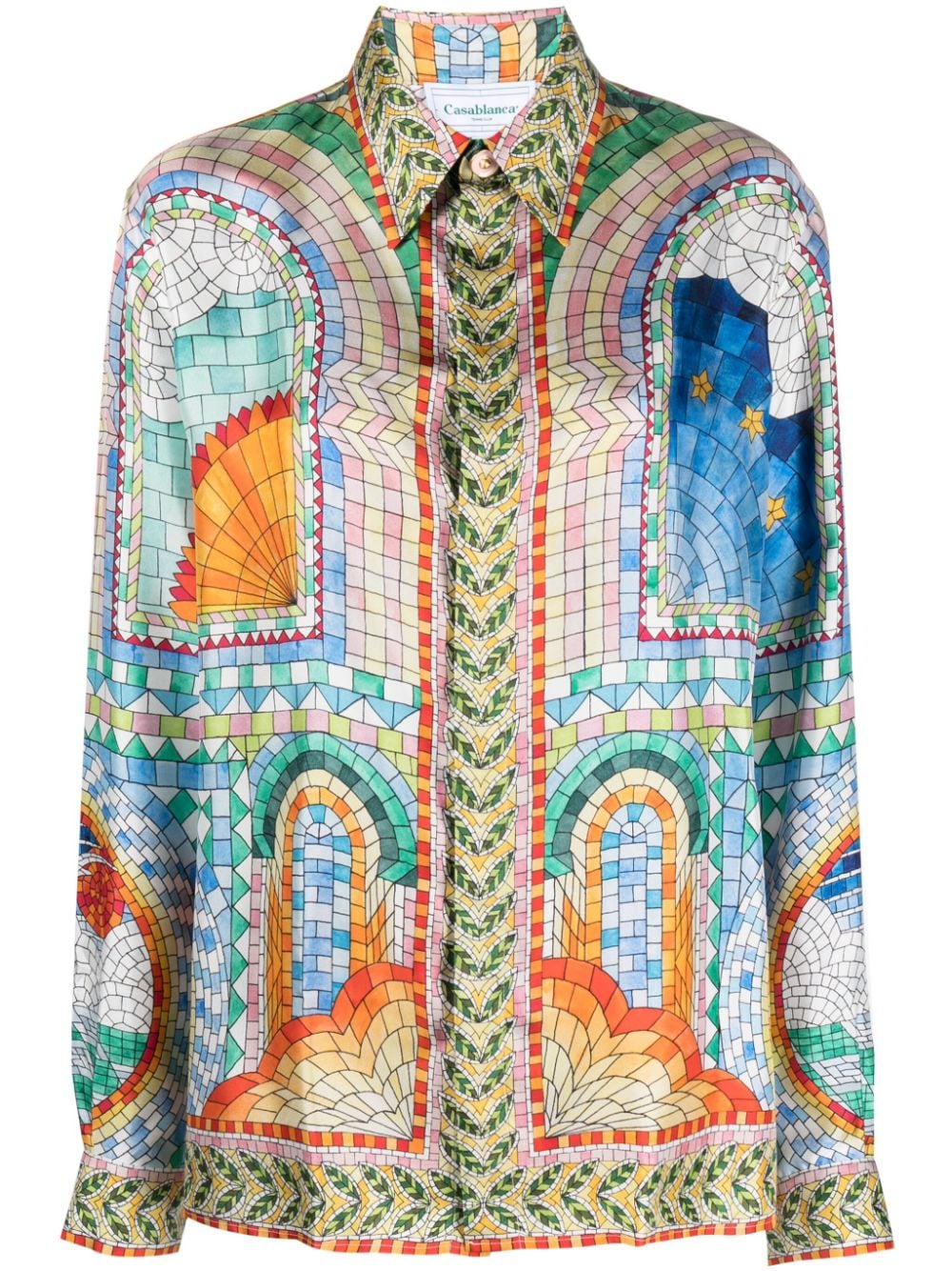 Mosaic De Damas-print silk shirt