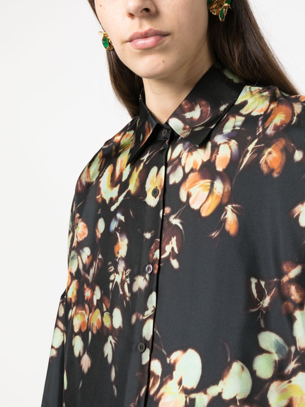 Floral-print silk shirt
