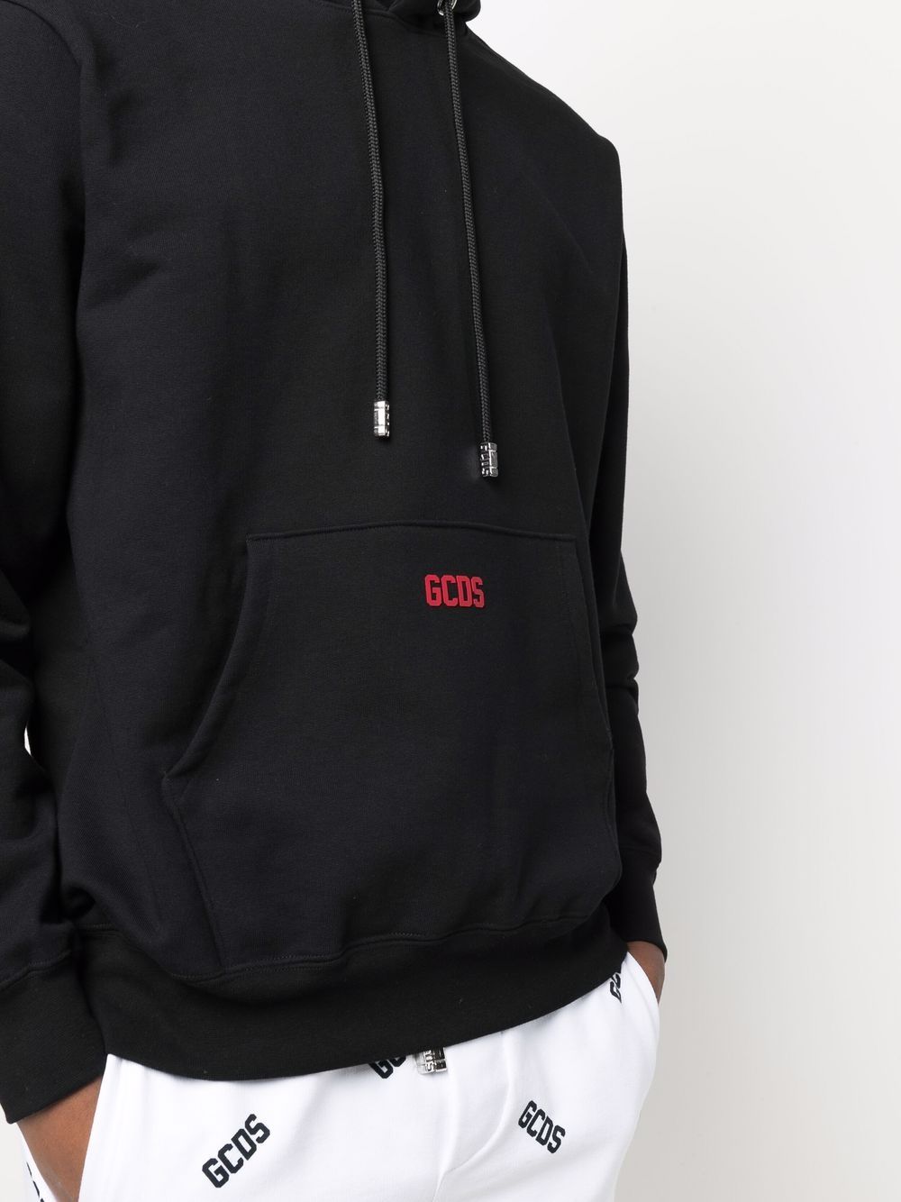 Black cotton logo drawstring hoodie