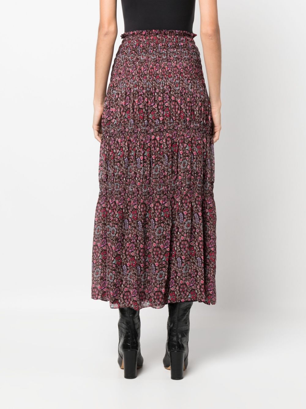 Graphic-print shirred midi skirt
