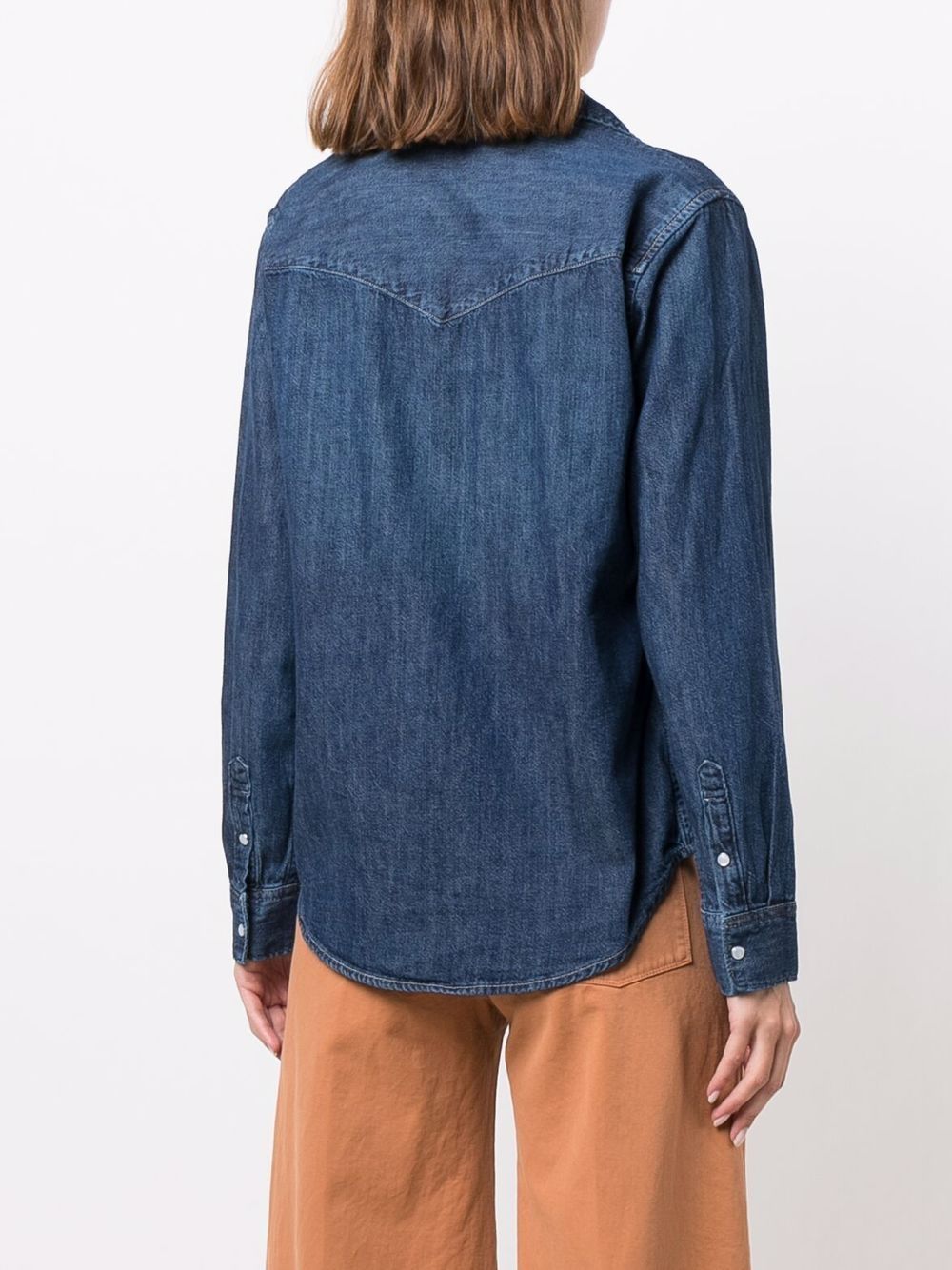 Indigo blue cotton button-down denim shirt