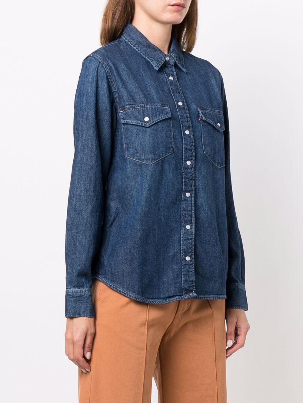 Indigo blue cotton button-down denim shirt