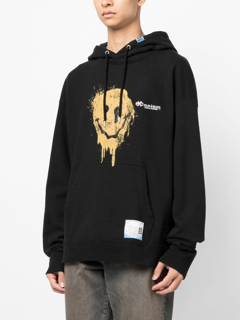 Black Smiley-face print cotton hoodie