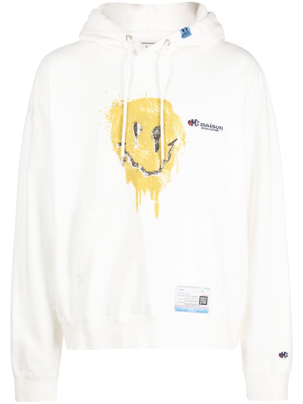 White Smiley-face print cotton hoodie