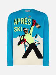 Crew-neck jersey with jacquard print Après Ski postcard