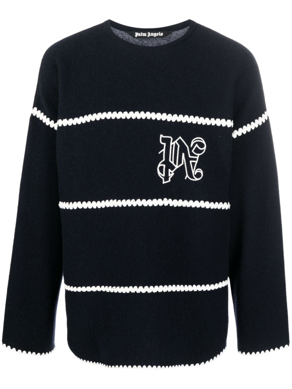 Embroidered-monogram striped jumper