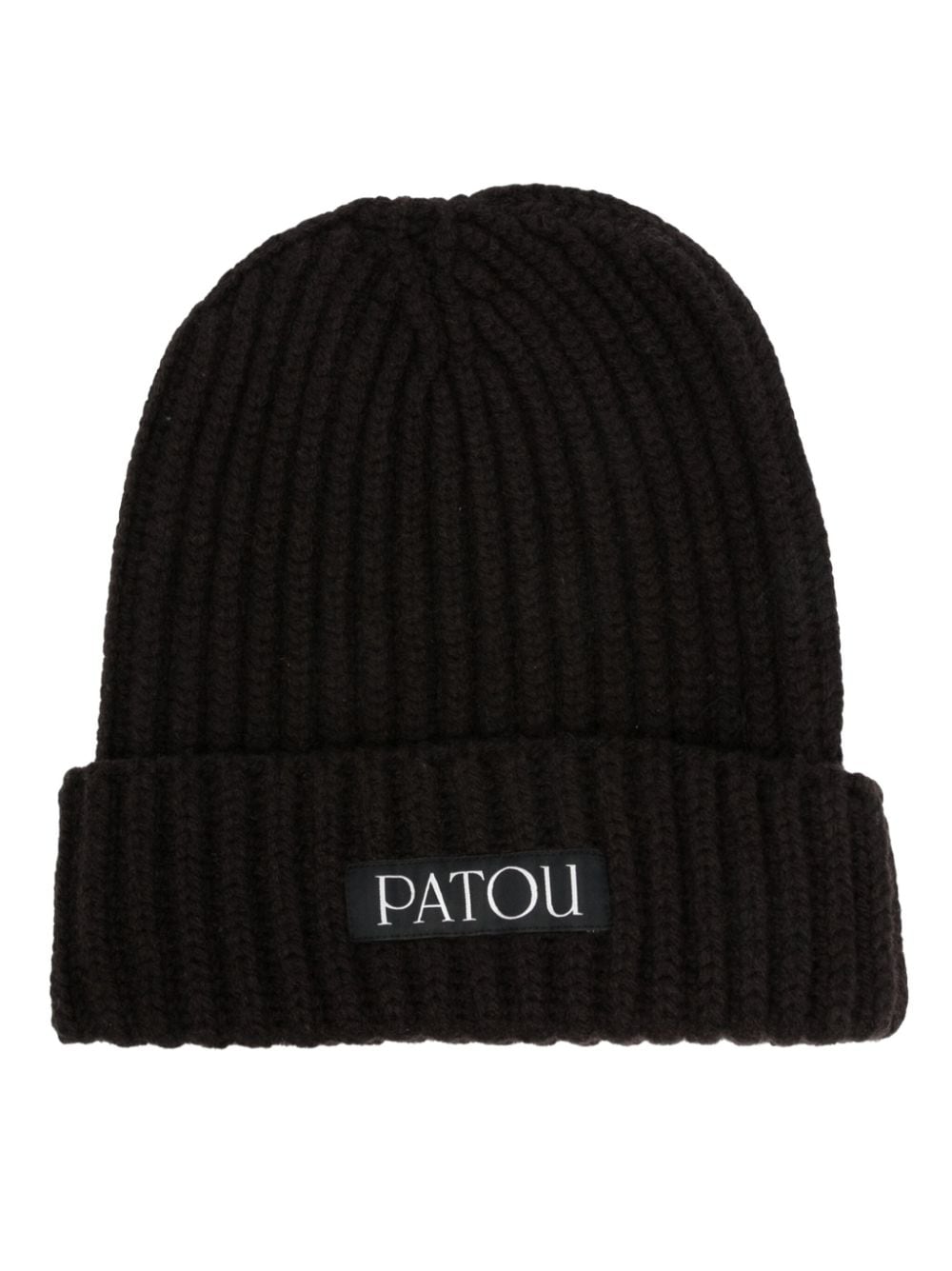 Brown logo-patch ribbed beanie