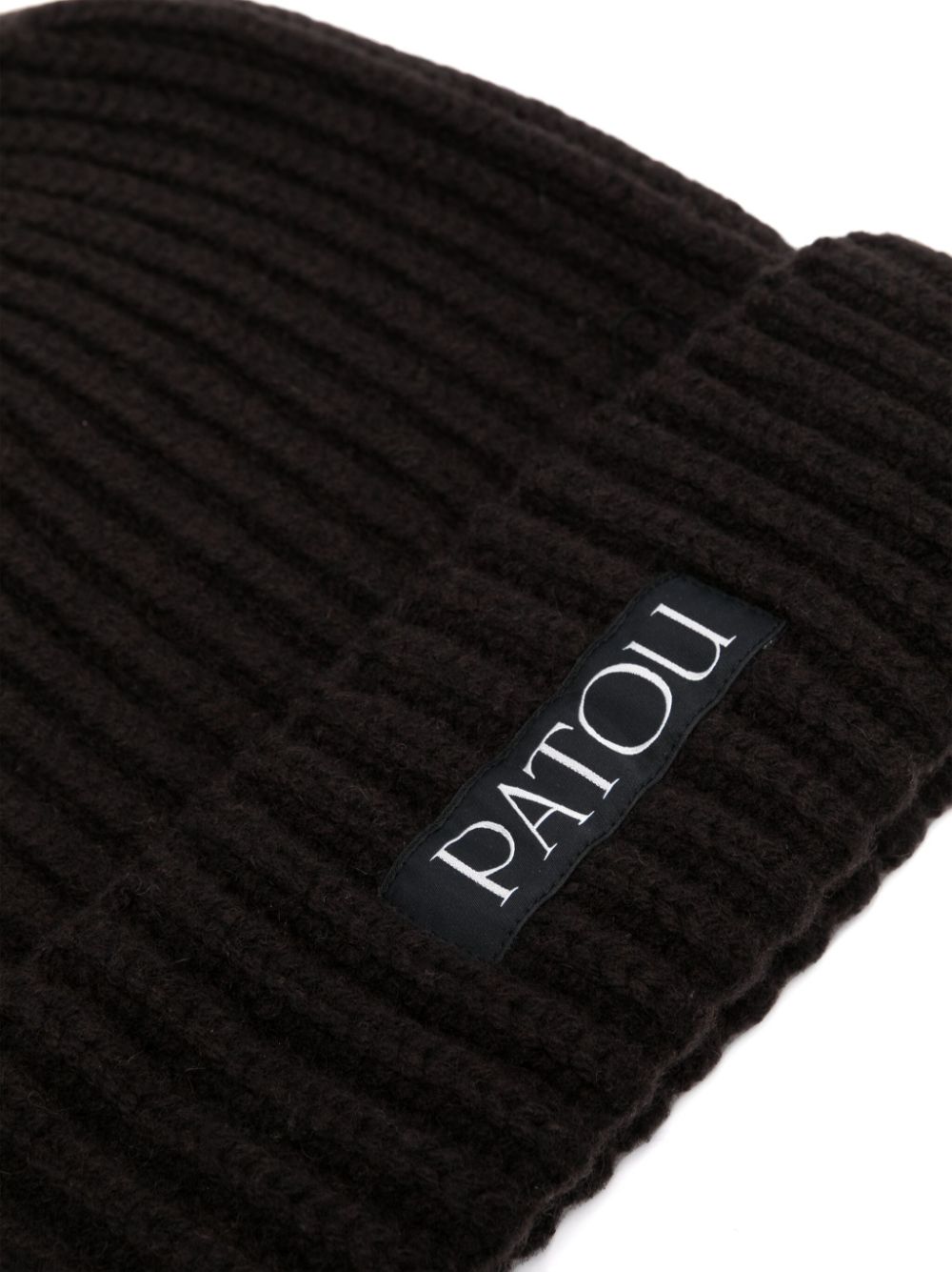 Brown logo-patch ribbed beanie
