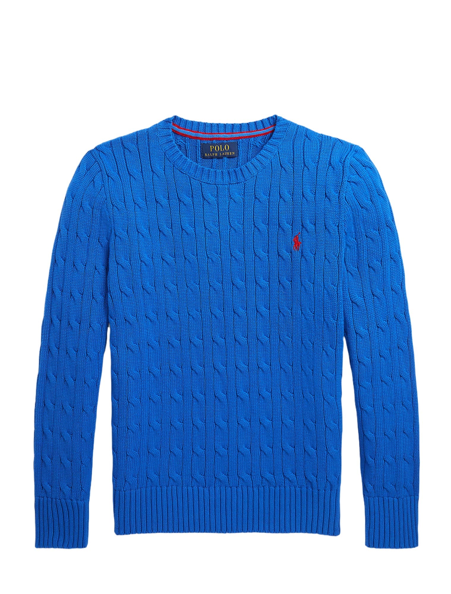 Cable-knit jumper with contrasting logo