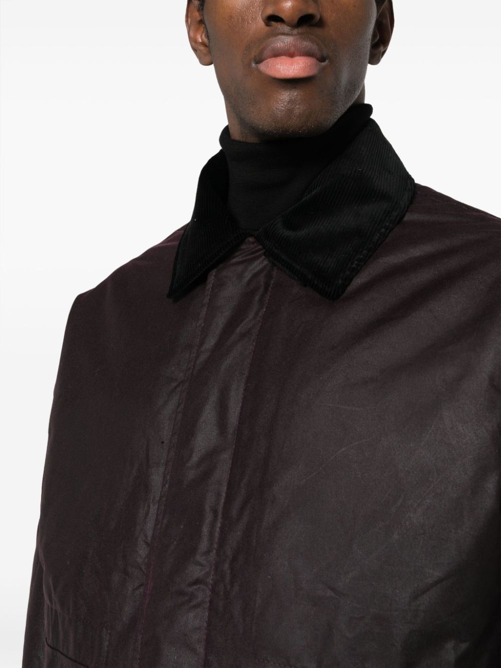 Corduroy-collar waxed shirt jacket<BR/>