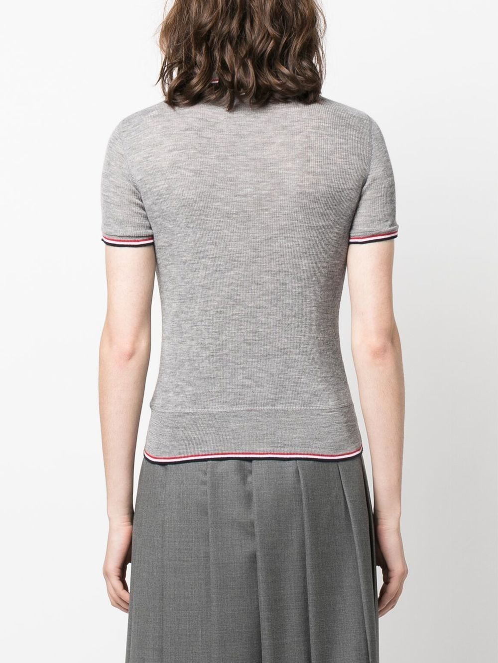 Short-sleeved ribbed polo top