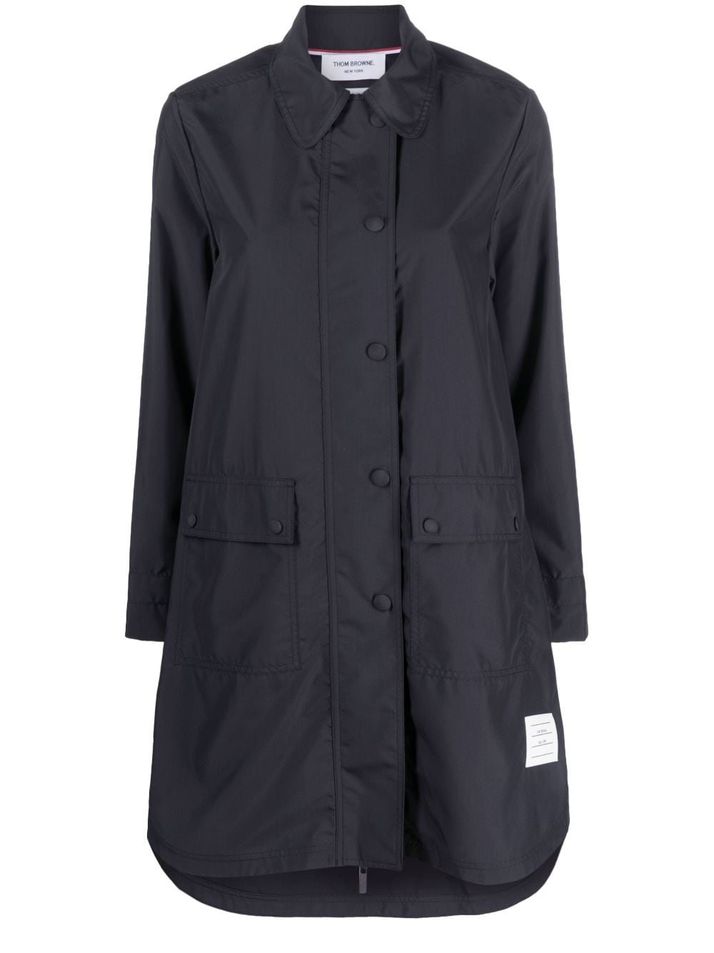 Rounded-collar button-up coat