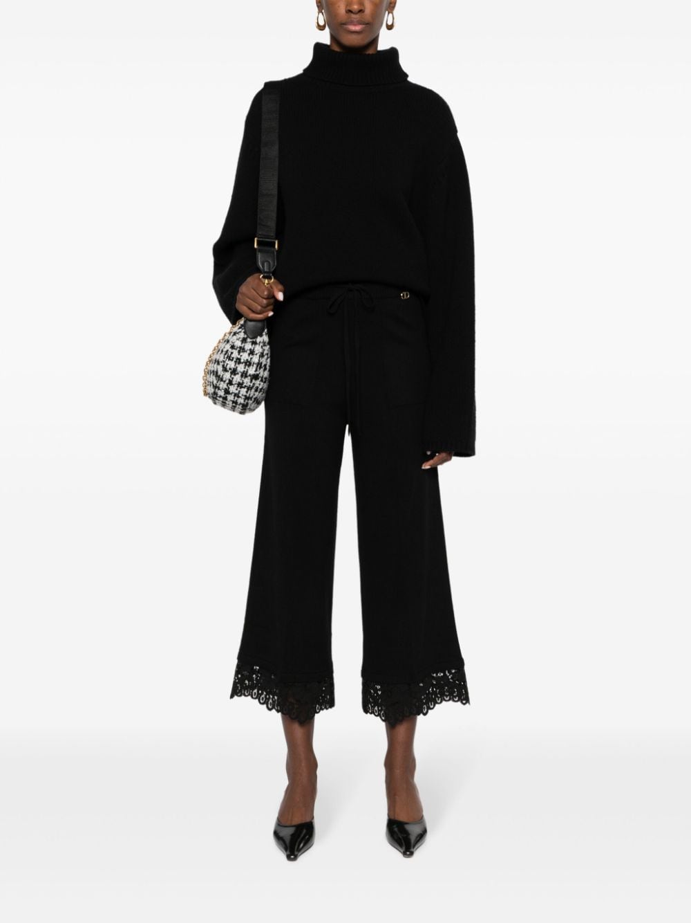 Lace-trim cropped trousers