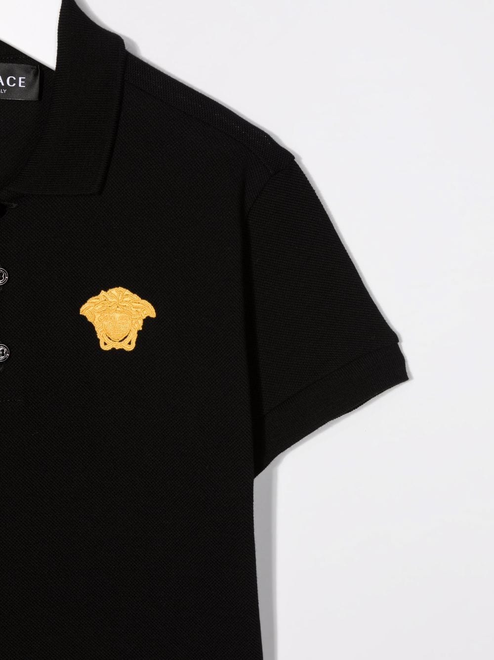 Black/gold cotton Medusa-head motif cotton polo shirt