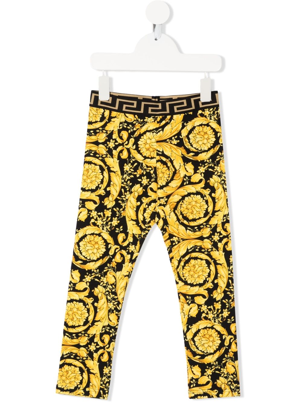 Black/gold tone cotton blend Barocco-print straight trousers
