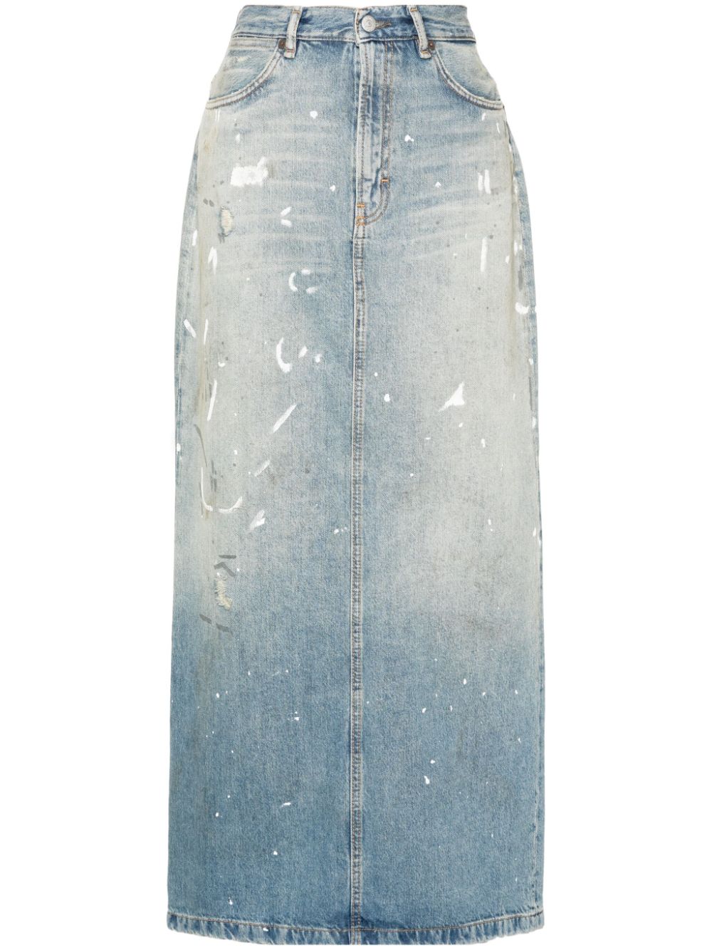 Light blue cotton-lyocell blend denim skirt