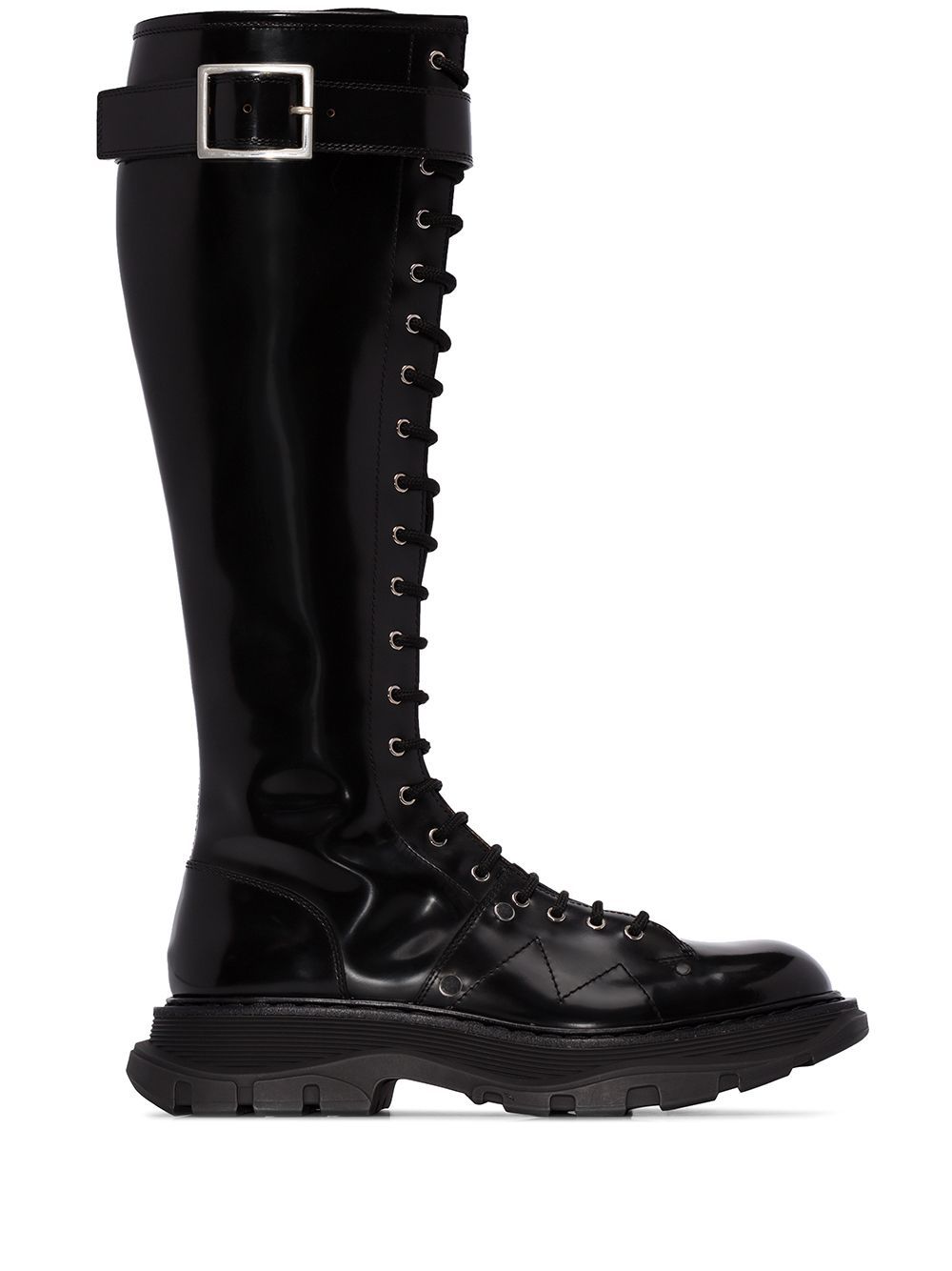 Black leather Tread lace-up leather boot