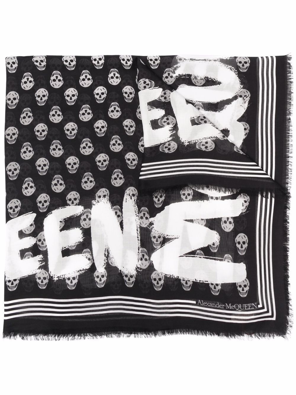 Black/white skull-print logo scarf