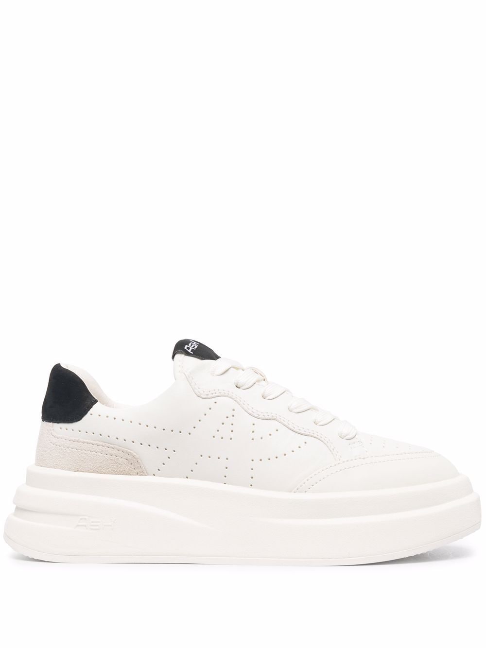 Talc white/black leather panelled lace-up sneakers