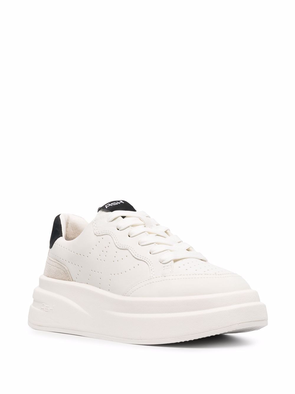Talc white/black leather panelled lace-up sneakers
