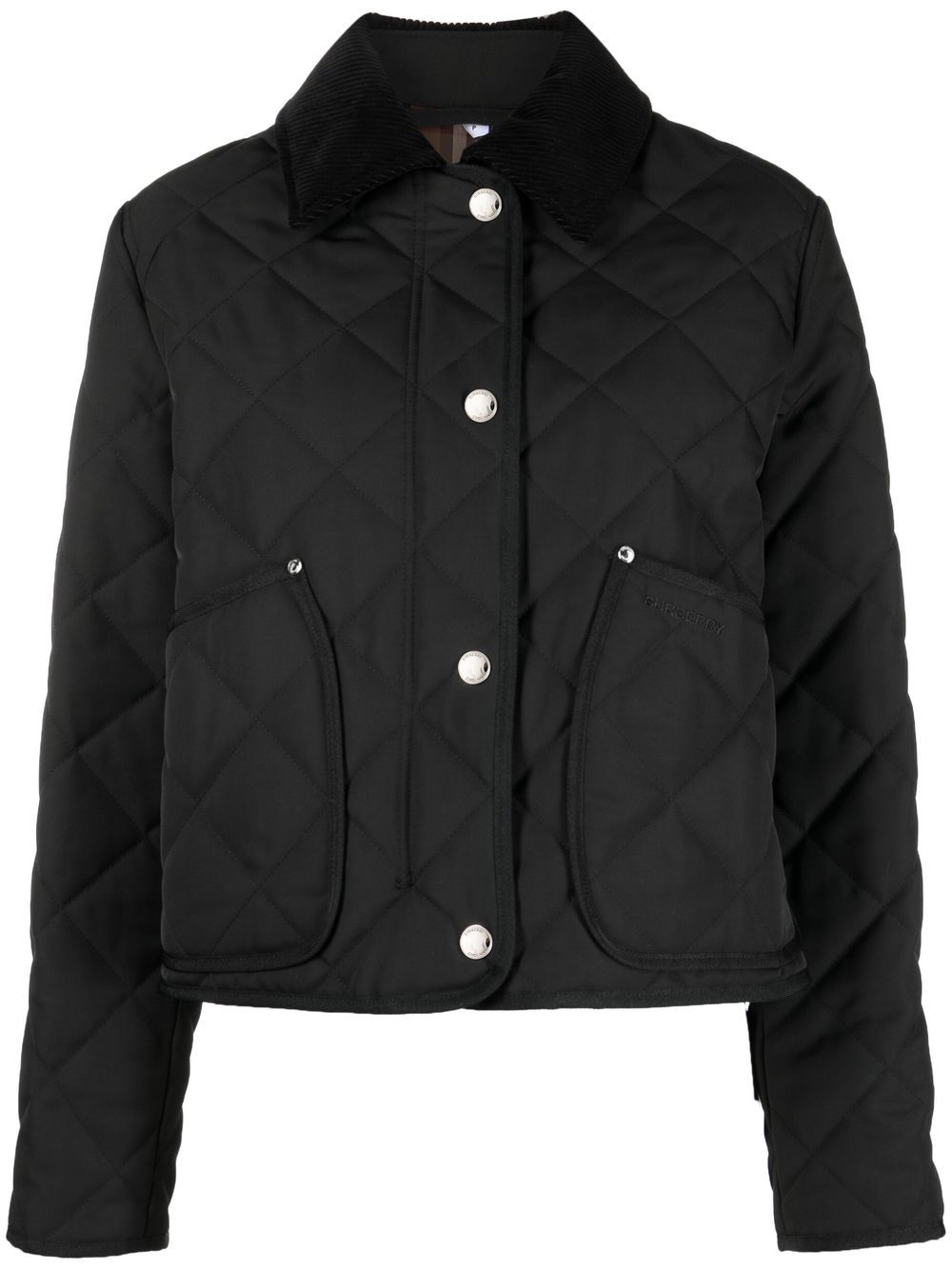 Corduroy-collar quilted cropped jacket<BR/><BR/><BR/>