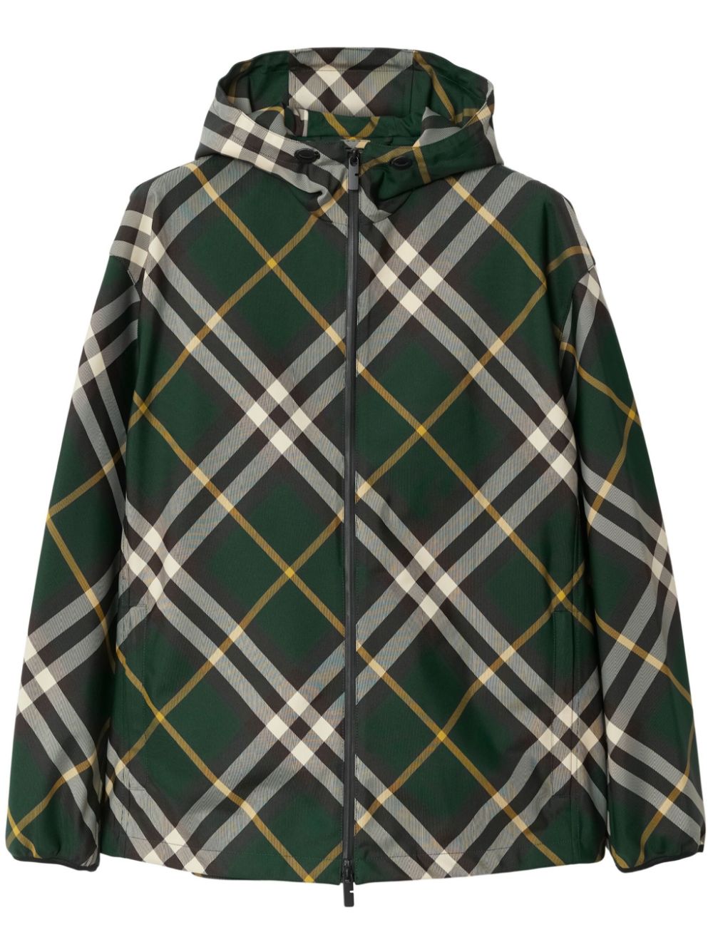 Check-pattern zipped hooded jacket<BR/><BR/><BR/>