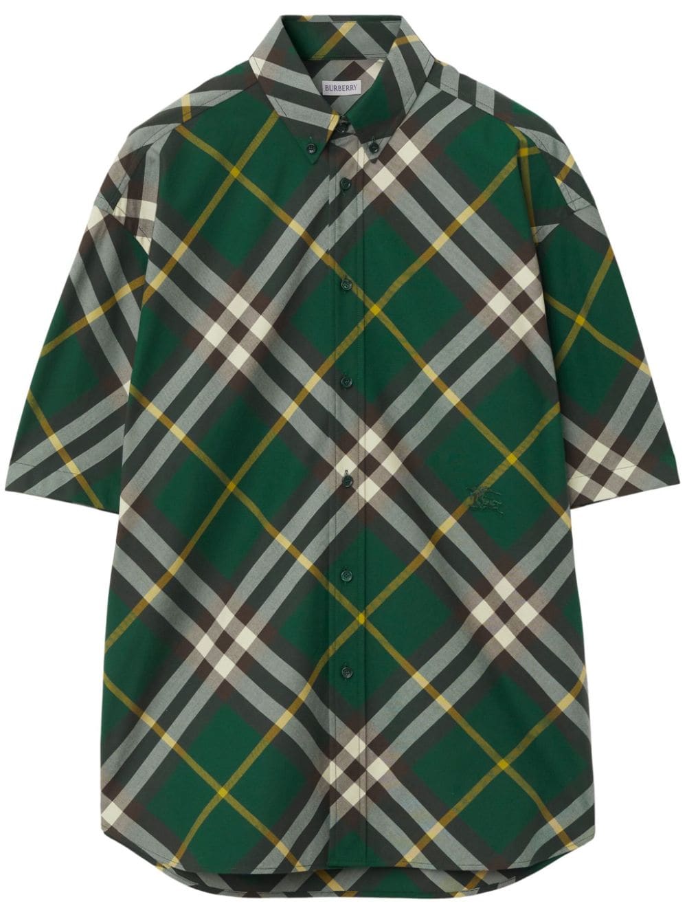Green/multicolour cotton plaid check pattern shirt
