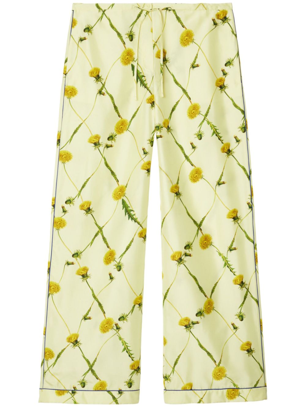 Dandelion-print silk-satin trousers<BR/><BR/><BR/>