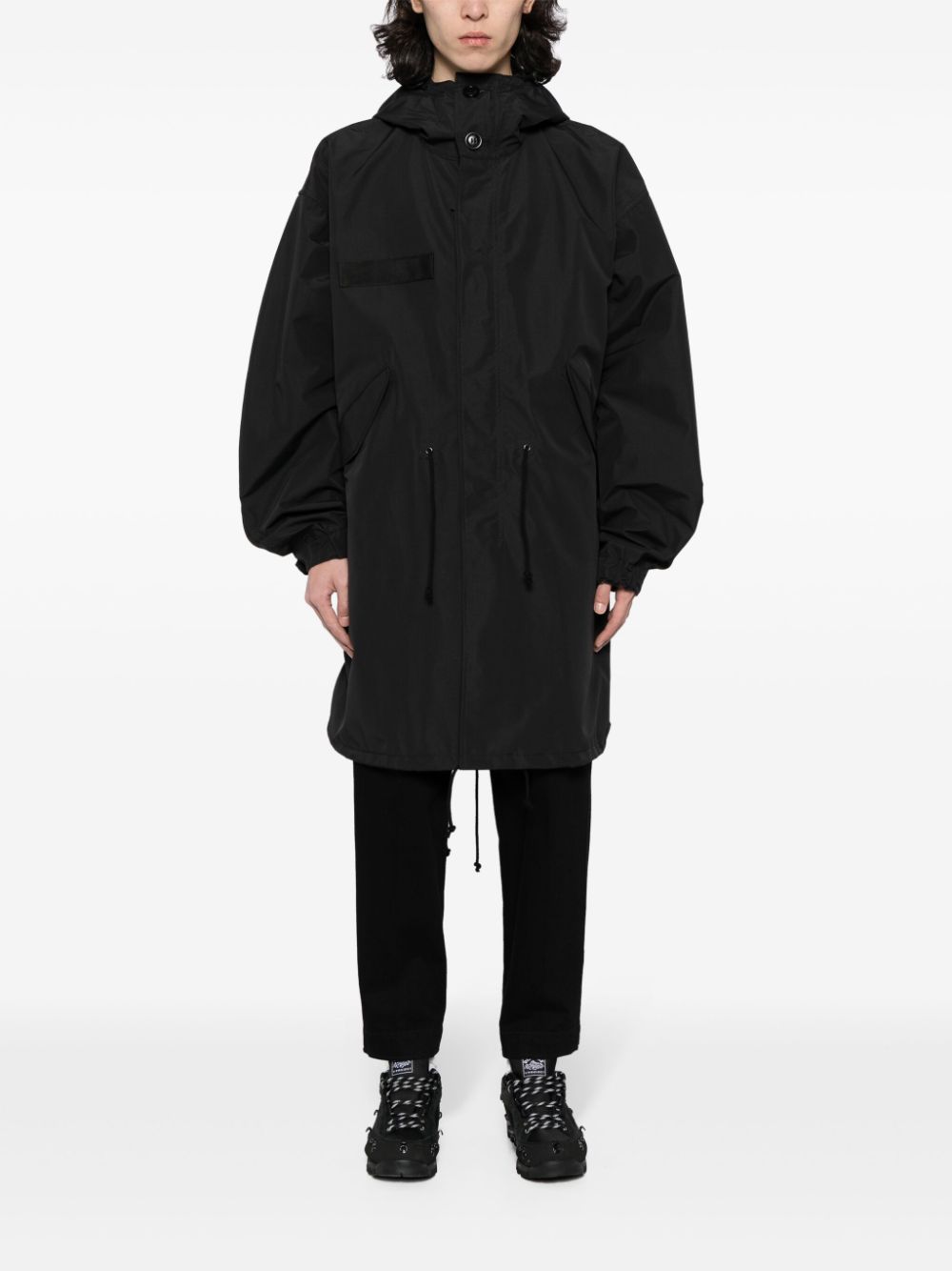 Drop-shoulder hooded parka coat<BR/><BR/><BR/>