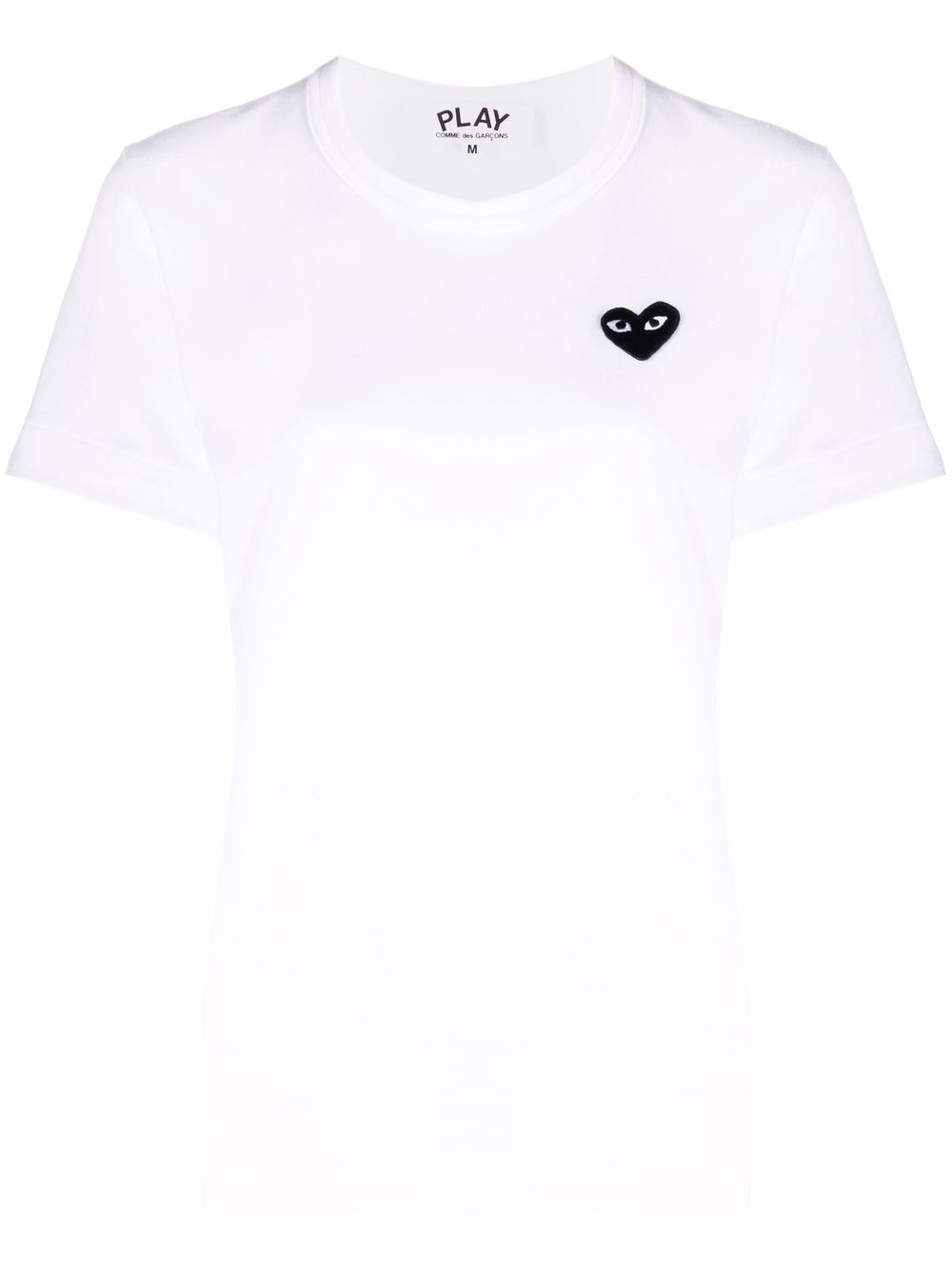 White/black cotton heart-embroidered motif T-shirt