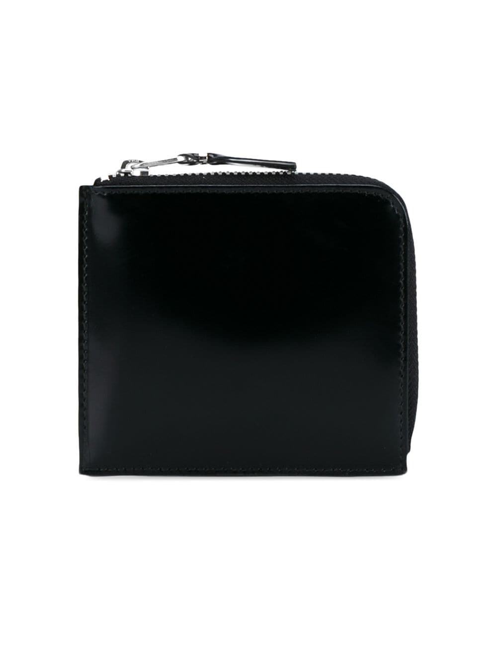 Black leather glossy half-zip wallet