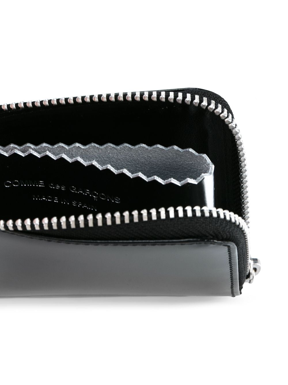 Black leather glossy half-zip wallet