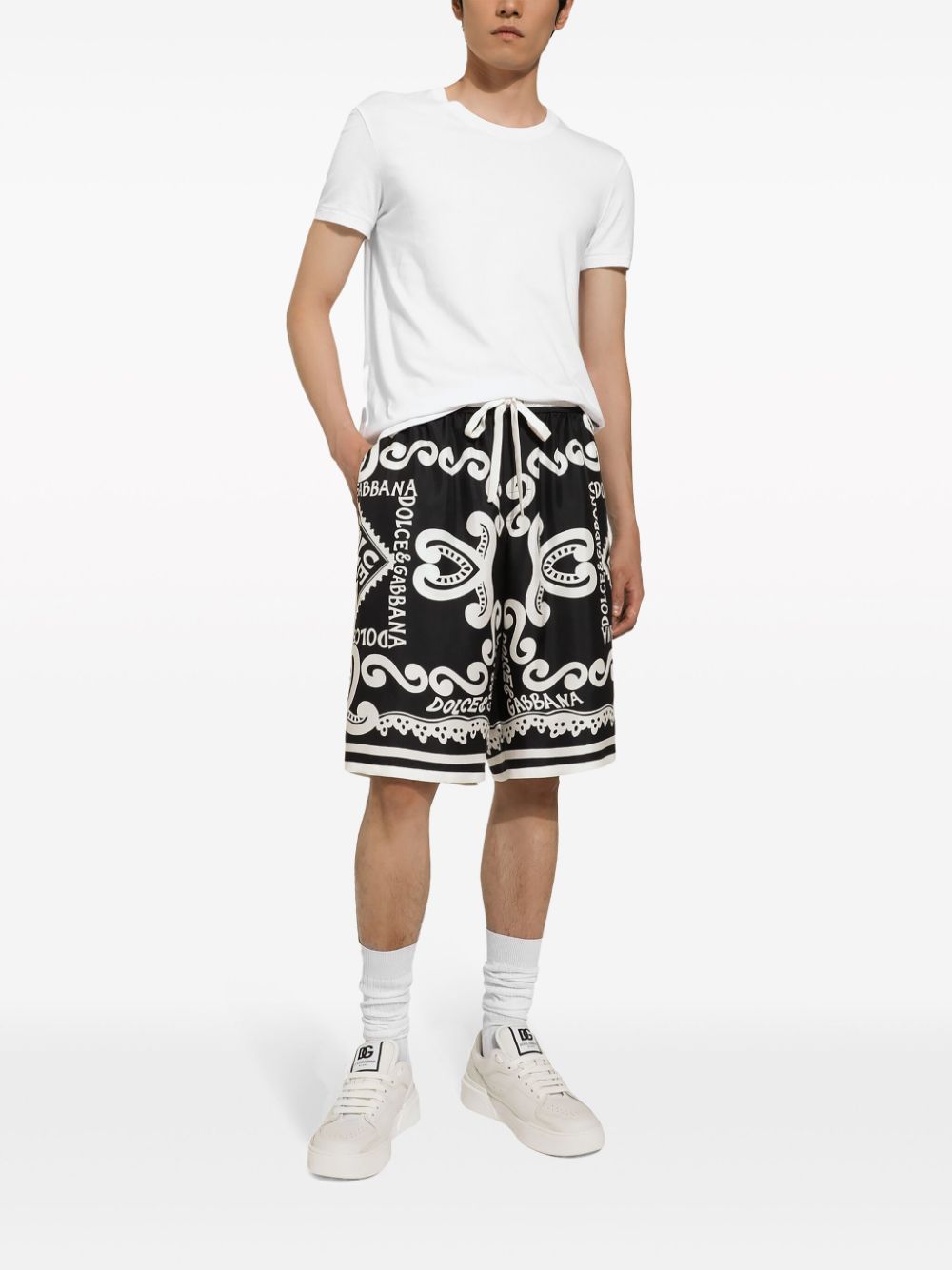 Silk all-over logo print shorts